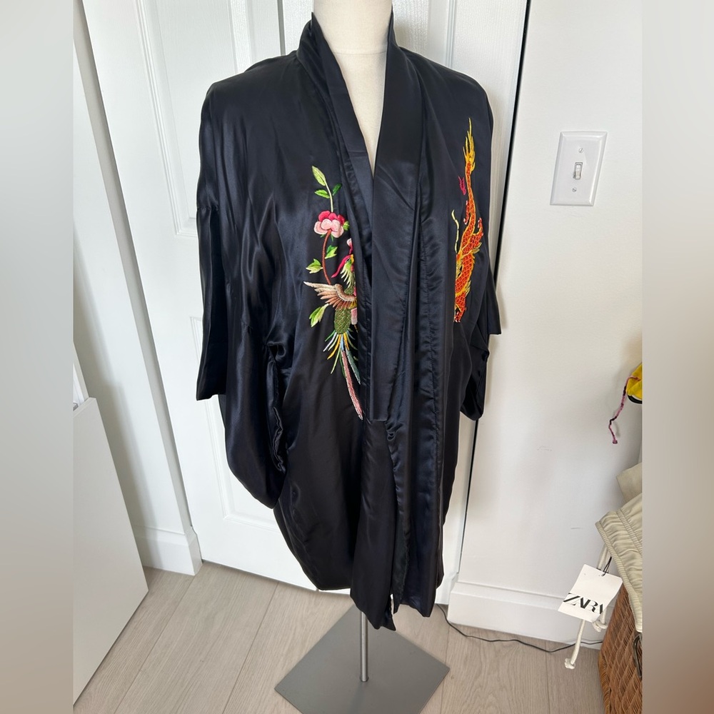 Asian Kimono one size black satin blend